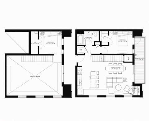 Floor plan for 1 bed, 1 bath, 1111 sqft